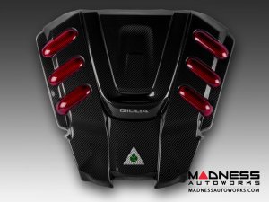 Alfa Romeo Giulia Engine Cover - Carbon Fiber - QV Version - Red Candy Accents